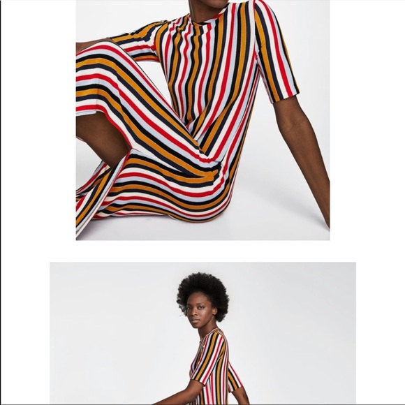 Zara Shiny Multi Colored Striped Dress - Picture 2 of 7